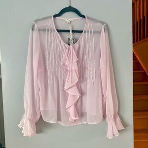 Romantic Ultra Pink Soft Pink Ruffle Front Blouse